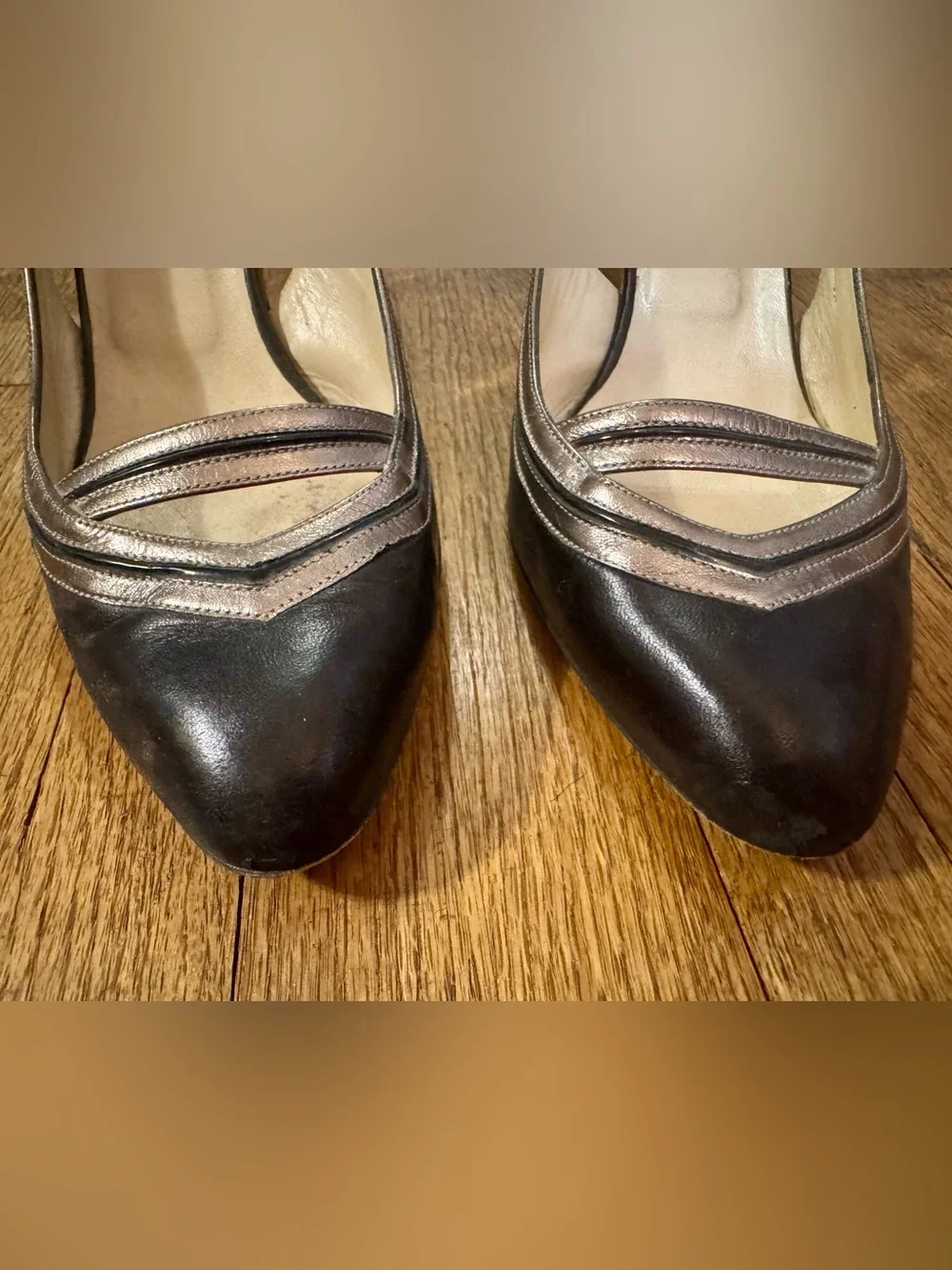 Jimmy Choo Black and Silver Pointed Toe Leather Heels - 40.5